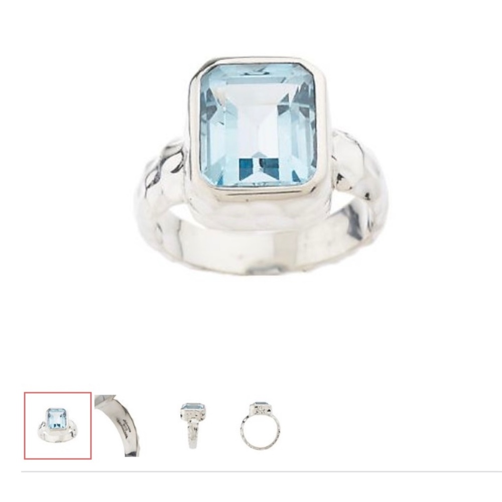 Artisan Crated Sterling 4.45ct Blue Topaz Emerald Cut Ring/Size 7/NEW/NEVER WORN